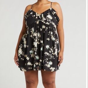 New Joie Lili Floral Mini Dress Black White Women's 4X plus Summer Casual Silk